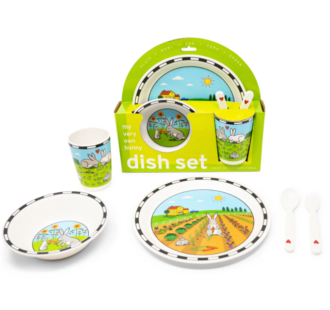 Jack Rabbit Creations Childs Bamboo Dish Set - Bunnies