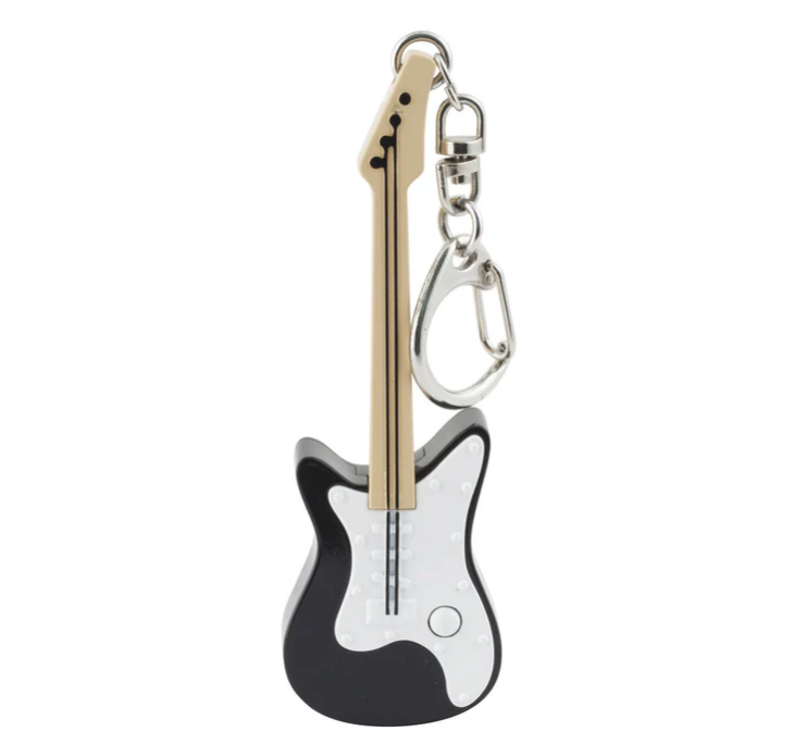 Kikkerland Mini LED Keychain with Sound – Guitar – Assorted Black & Red