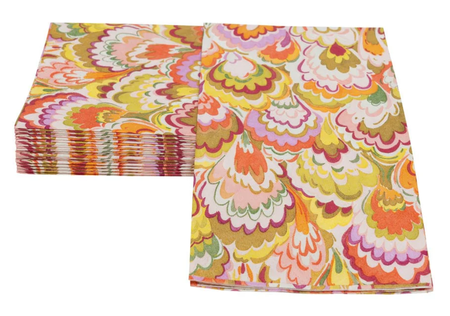 Caspari Marbled Ceramica Raspberry & Chartreuse Paper Guest Towel Napkins – 15 Pk