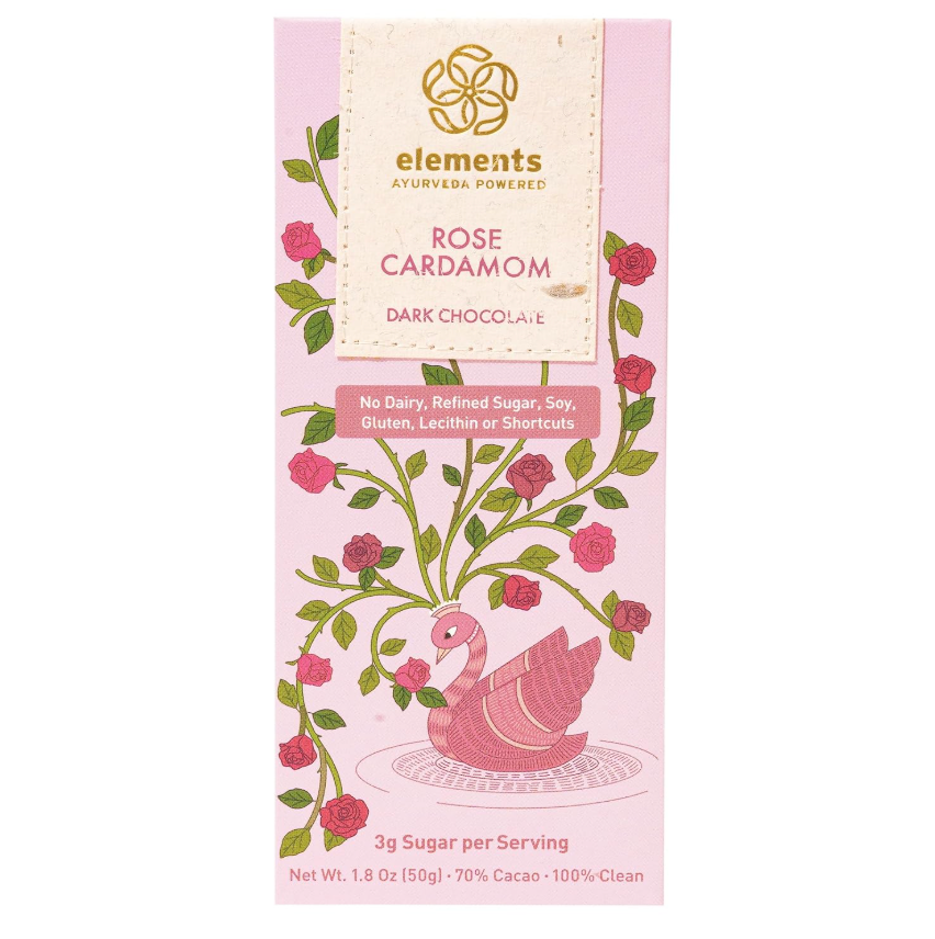 Elements Truffles Chocolate Bar – 1.8 oz. – Rose Cardamom **