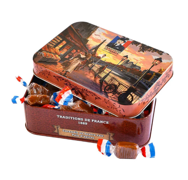 Traditions de France Tin of Handmade Carmel Soft Candies – Gingerbread Spices