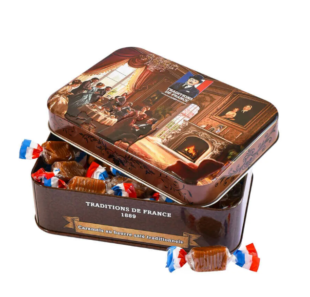 Traditions de France Tin of Handmade Carmel Soft Candies – Salted Butter