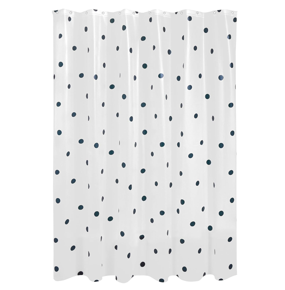 IDesign Water Resistant Peva Shower Curtain – Black Dots – 72" x 72"