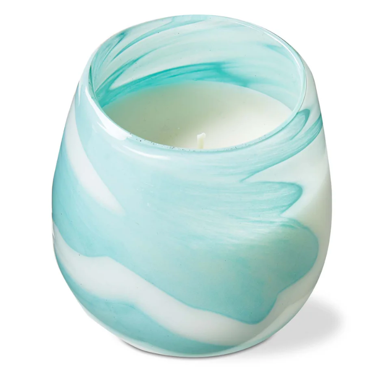 Tag Aqua Glass Vessel Scented Citronella Candle – Citrus Coconut Blossom – 4" x 3.5"