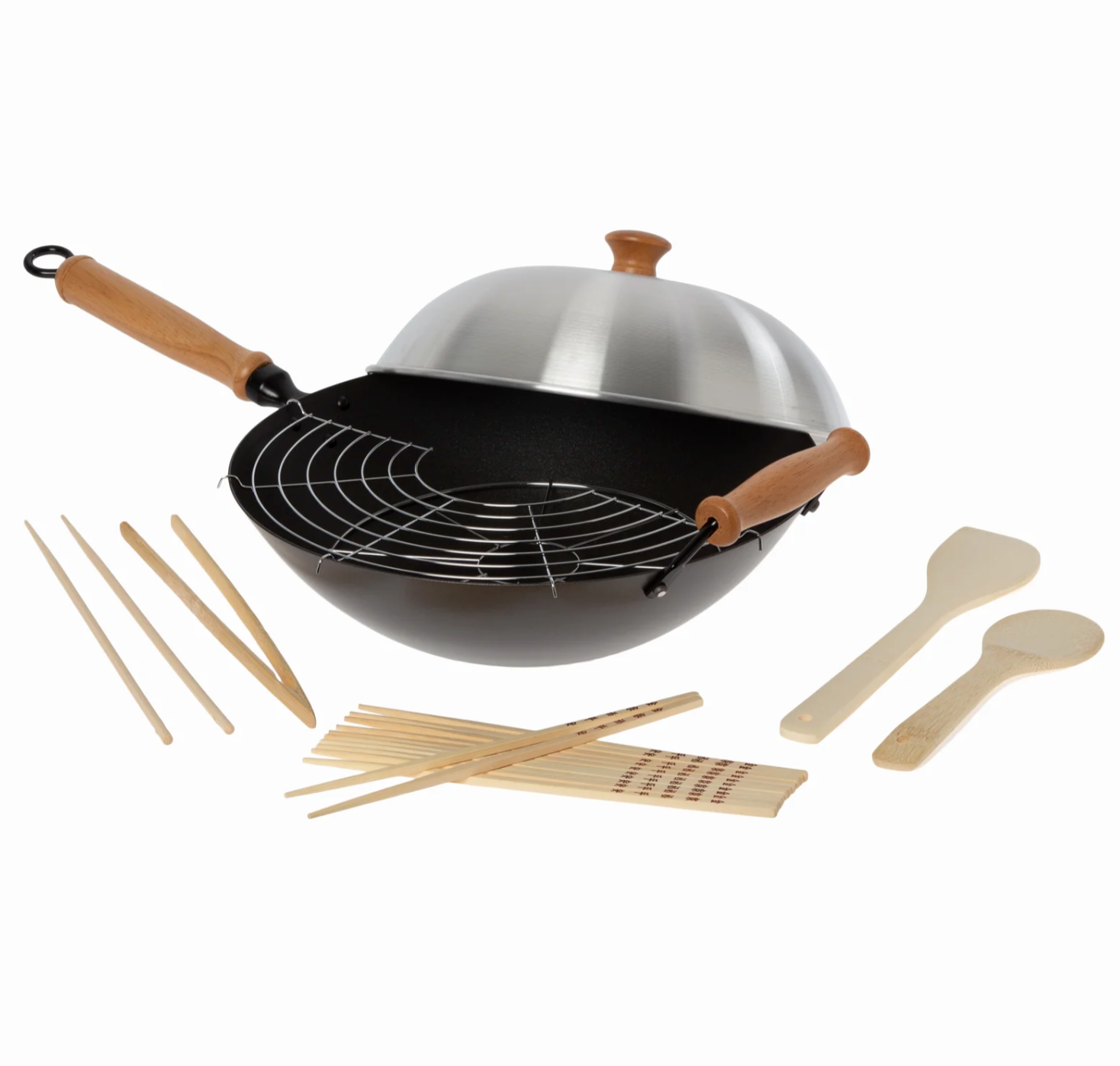 Joyce Chen Professional Series Carbon Steel Excalibur Nonstick Wok Set with Lid – 10 Piece Set