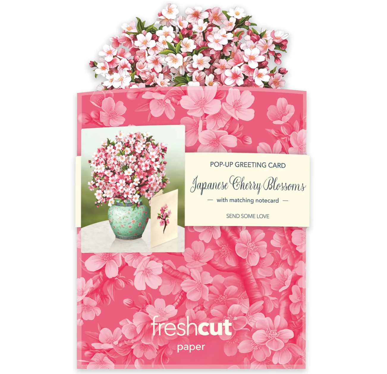 Fresh Cut Paper 3D Pop Up Flower Greeting Note Card – Mini Japanese Cherry Blossoms – 6" x 5"