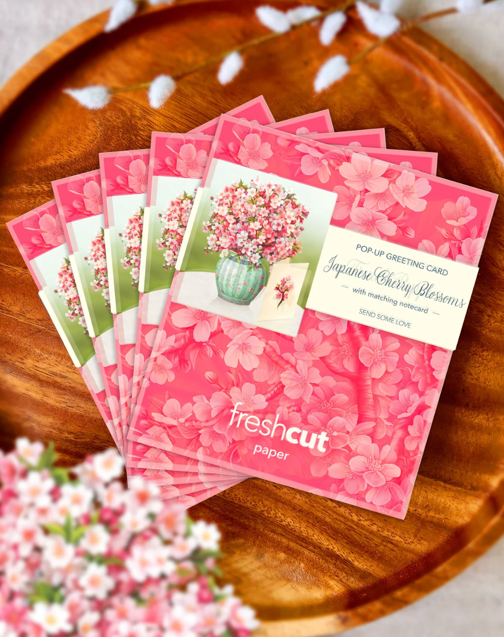 Fresh Cut Paper 3D Pop Up Flower Greeting Note Card – Mini Japanese Cherry Blossoms – 6" x 5"