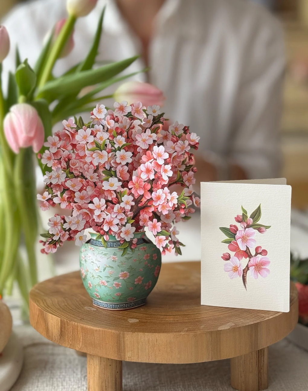 Fresh Cut Paper 3D Pop Up Flower Greeting Note Card – Mini Japanese Cherry Blossoms – 6" x 5"