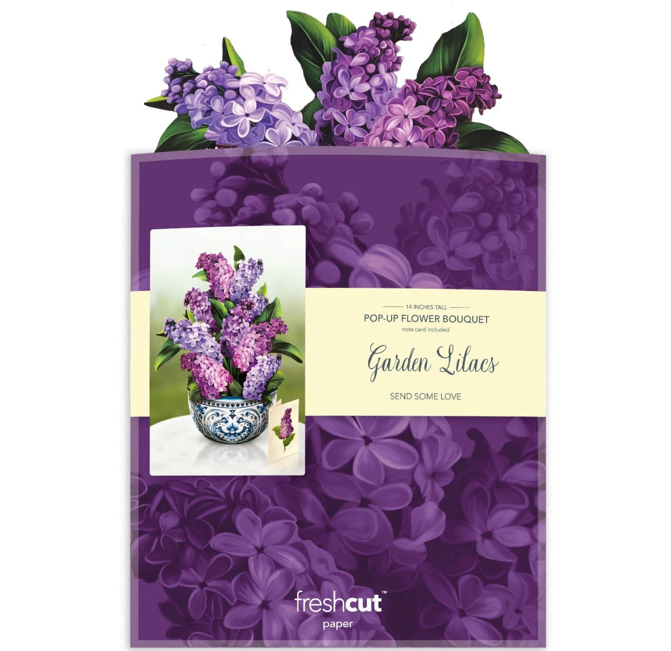Fresh Cut Paper 3D Pop Up Flower Greeting Note Card – Garden Lilacs – 6" x 5"
