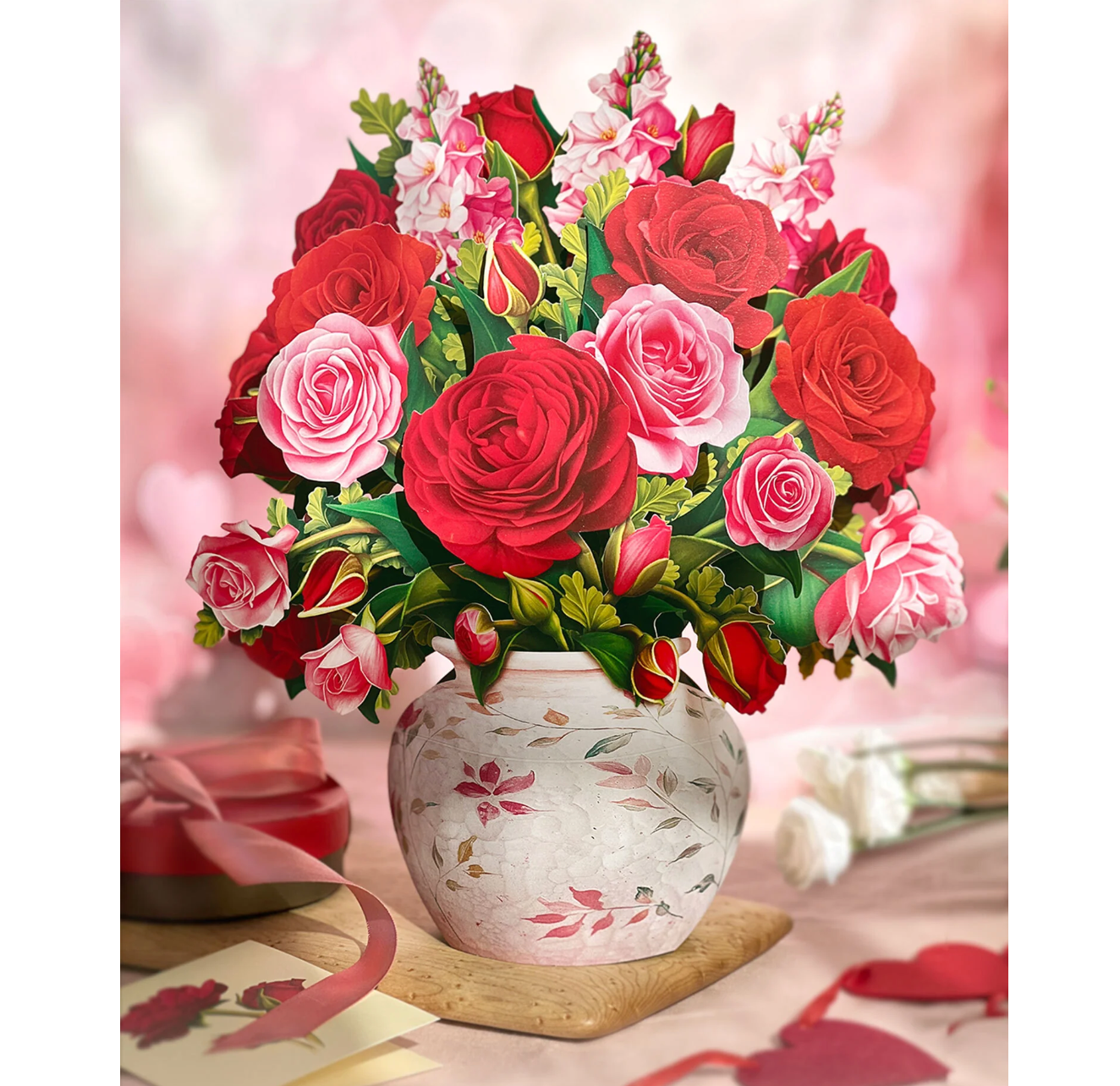 Fresh Cut Paper 3D Pop Up Flower Greeting Note Card – Blooming Roses – 6" x 5"