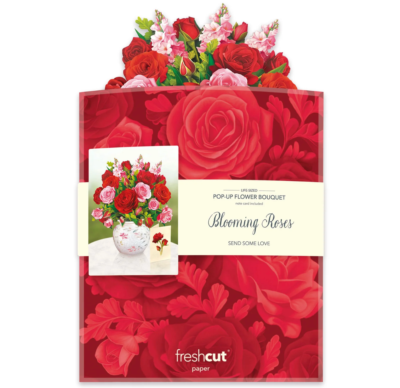 Fresh Cut Paper 3D Pop Up Flower Greeting Note Card – Blooming Roses – 6" x 5"