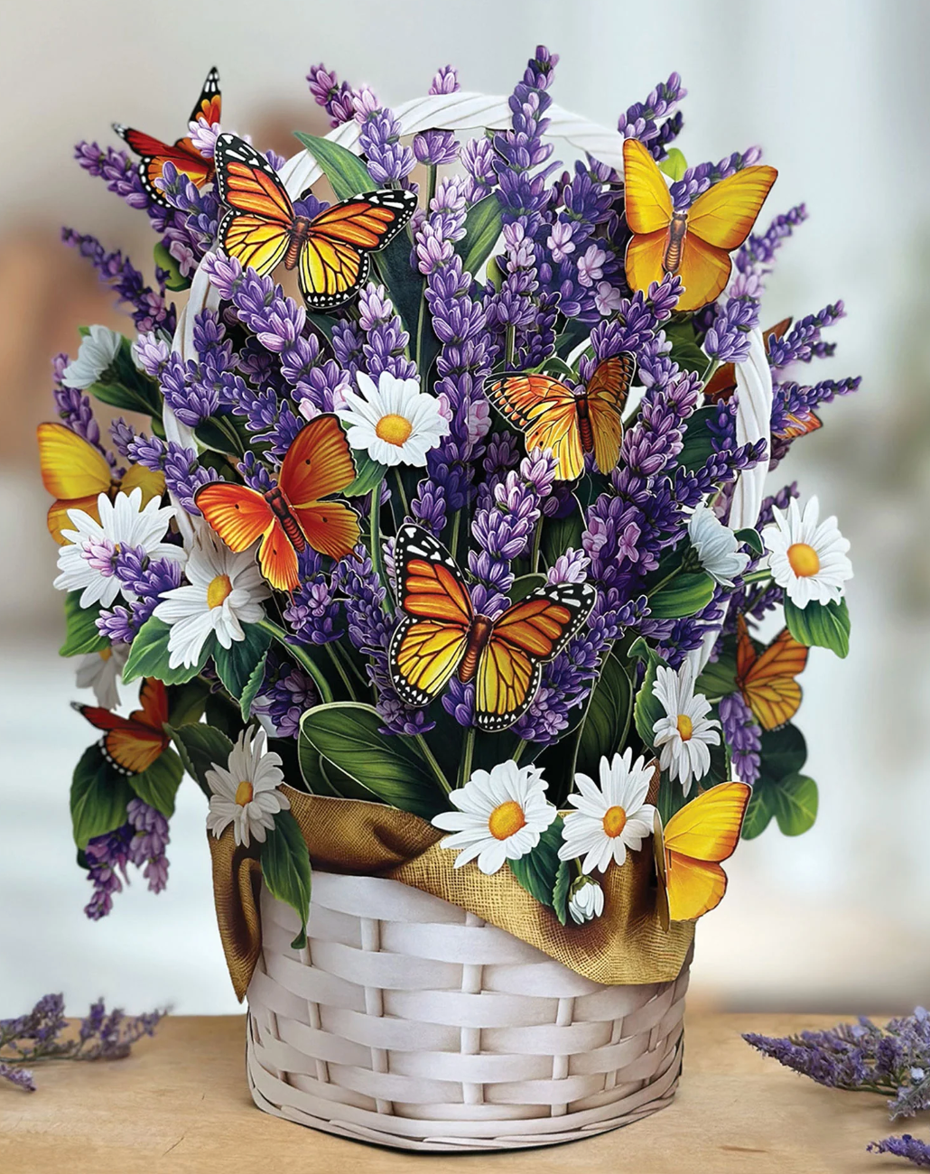 Fresh Cut Paper 3D Pop Up Flower Greeting Note Card – Lavender & Butterflies – 6" x 5"