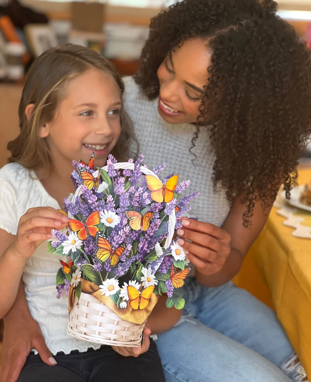 Fresh Cut Paper 3D Pop Up Flower Greeting Note Card – Lavender & Butterflies – 6" x 5"