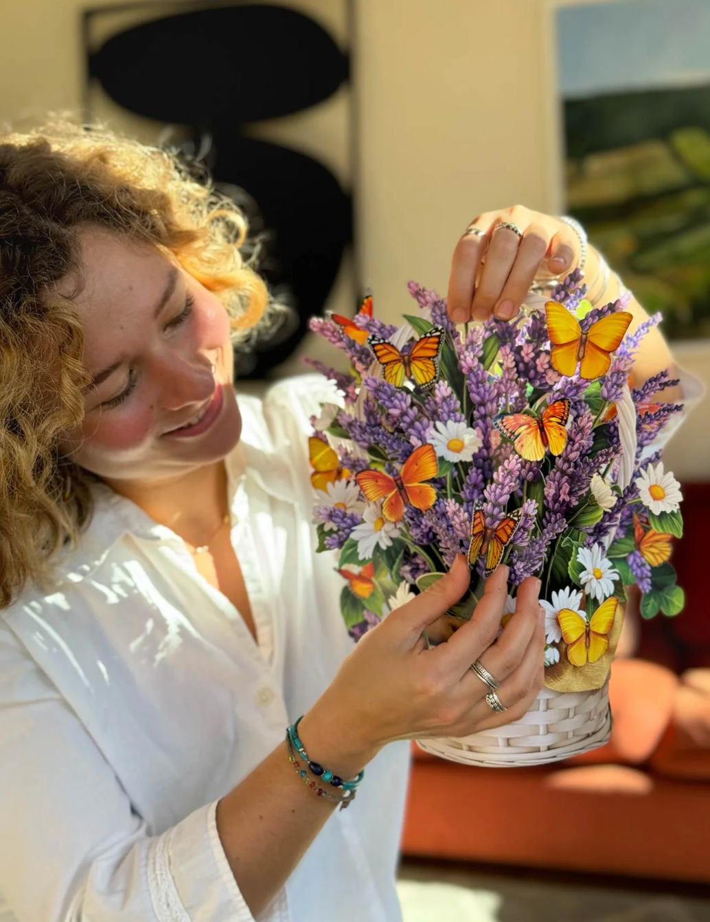 Fresh Cut Paper 3D Pop Up Flower Greeting Note Card – Lavender & Butterflies – 6" x 5"