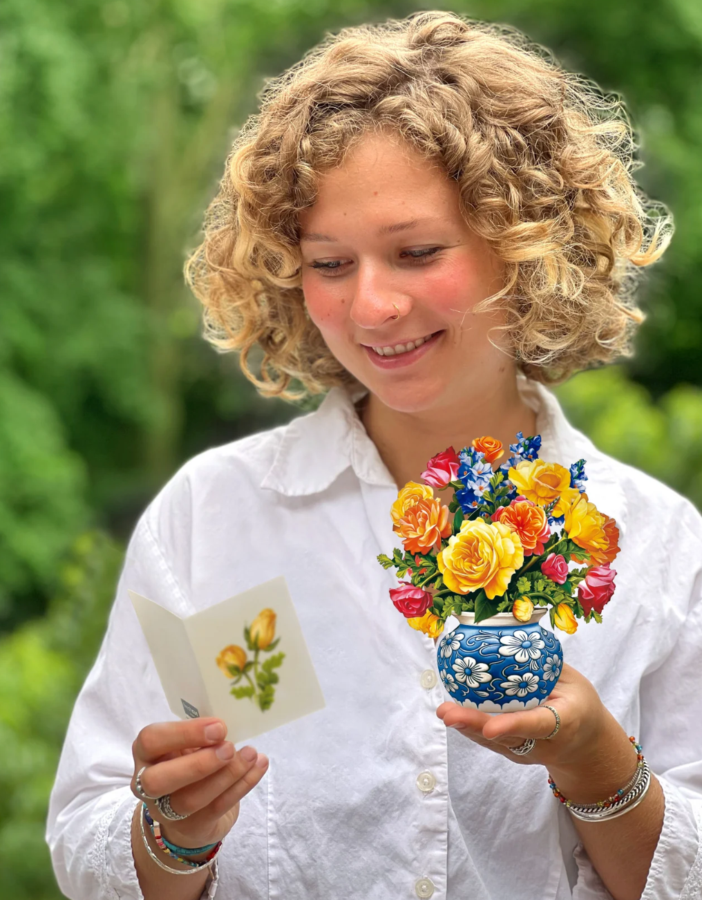 Fresh Cut Paper 3D Pop Up Flower Greeting Note Card – Sorbet Roses – 6" x 5"