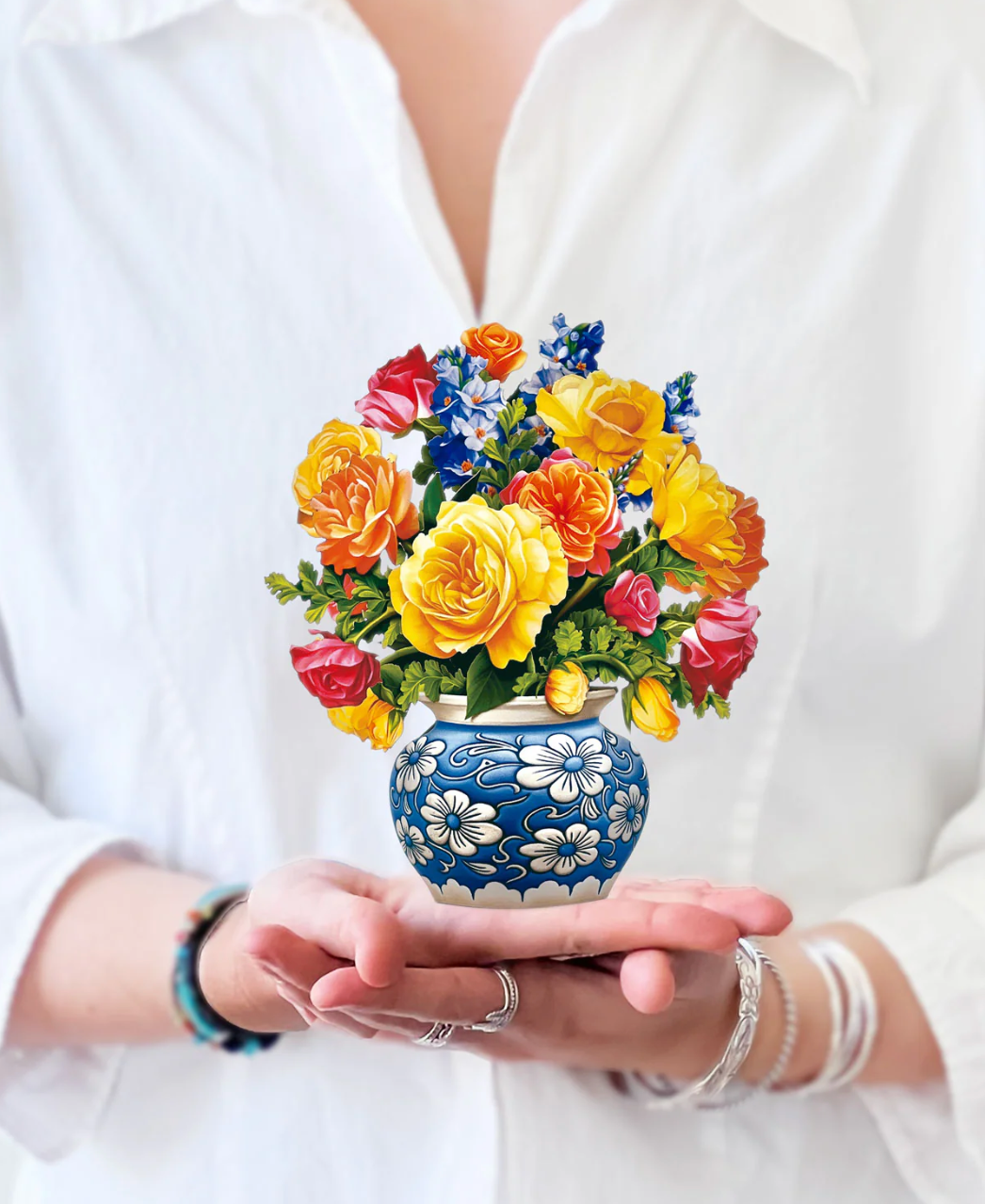 Fresh Cut Paper 3D Pop Up Flower Greeting Note Card – Sorbet Roses – 6" x 5"