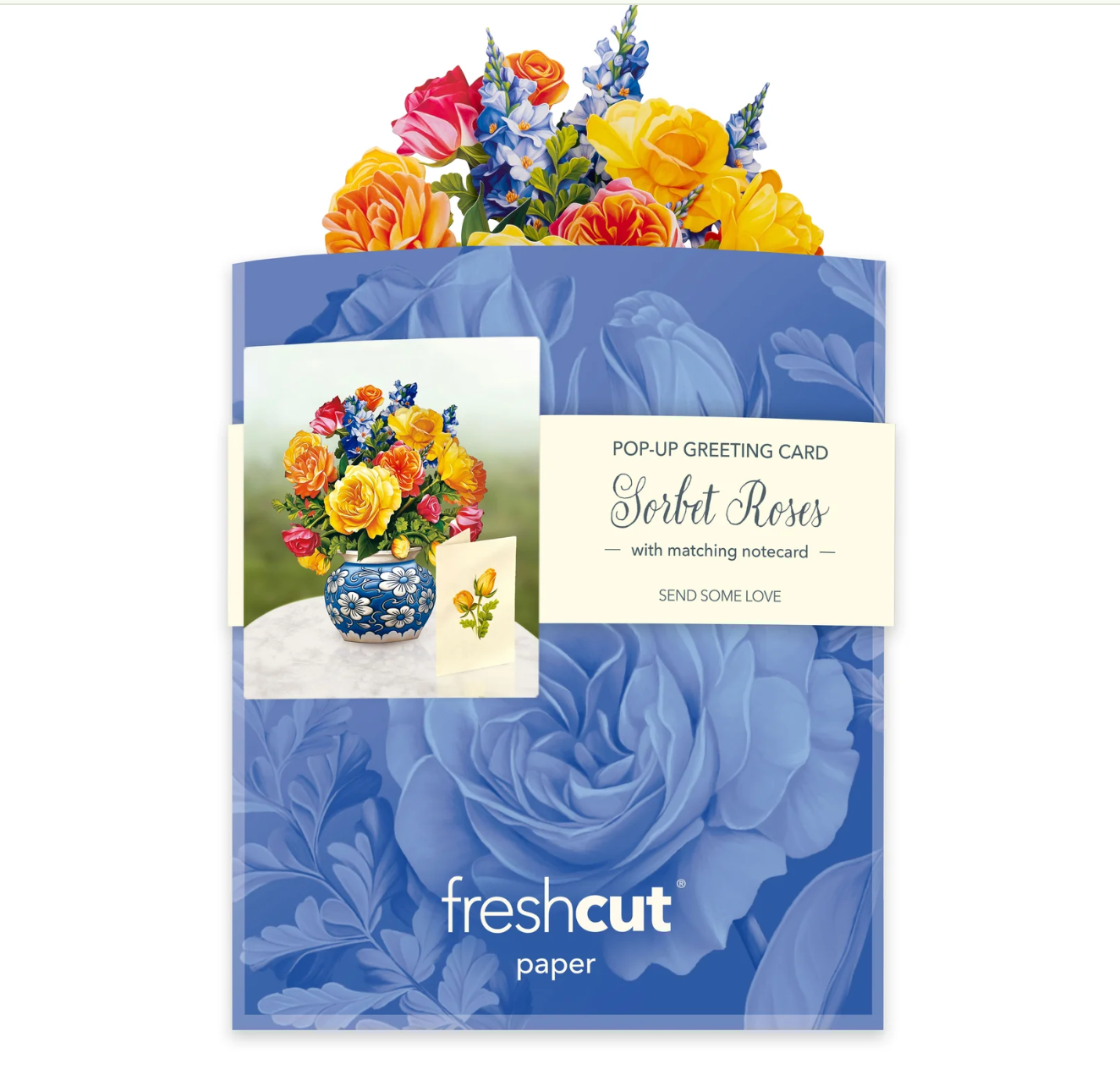 Fresh Cut Paper 3D Pop Up Flower Greeting Note Card – Sorbet Roses – 6" x 5"