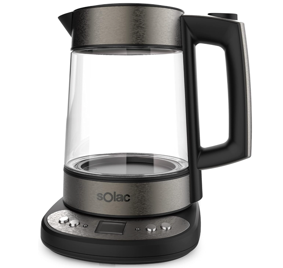 SOLAC Aroa Premium Electric Kettle – Adjustable Temp. Control – Dark Brushed Stainless Steel – 58oz.