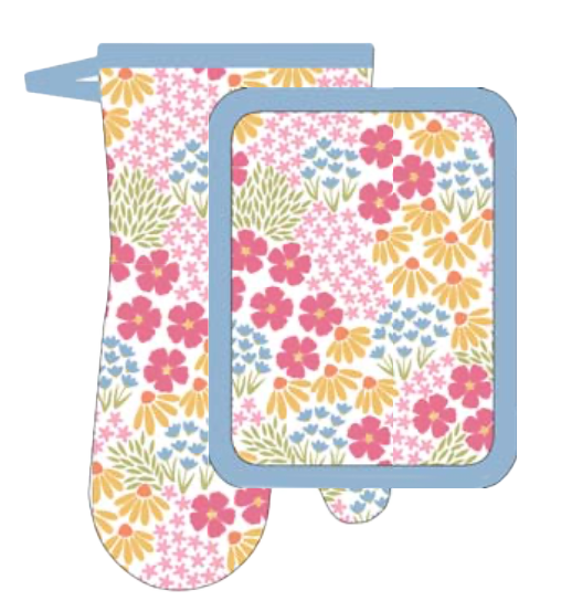 Ritz Set of Two – Pot Holder & Thumb Mitt – Floral Pink