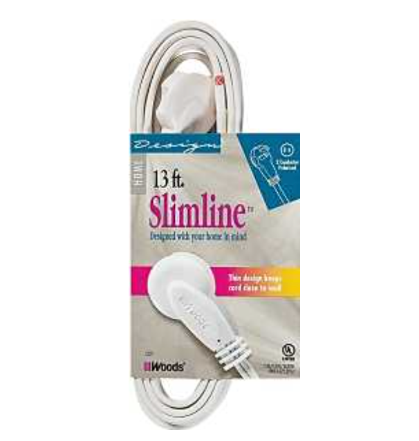 Slimline Flat Plug Extension Cord – 13ft. – White
