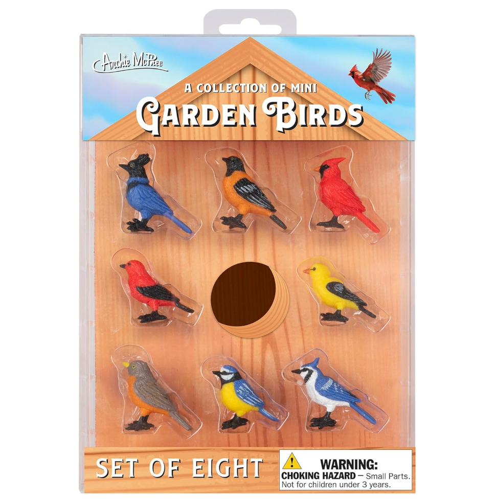 Archie McPhee Mini Soft Vinyl Garden Birds – A Flock in Your Pocket - Set of 8