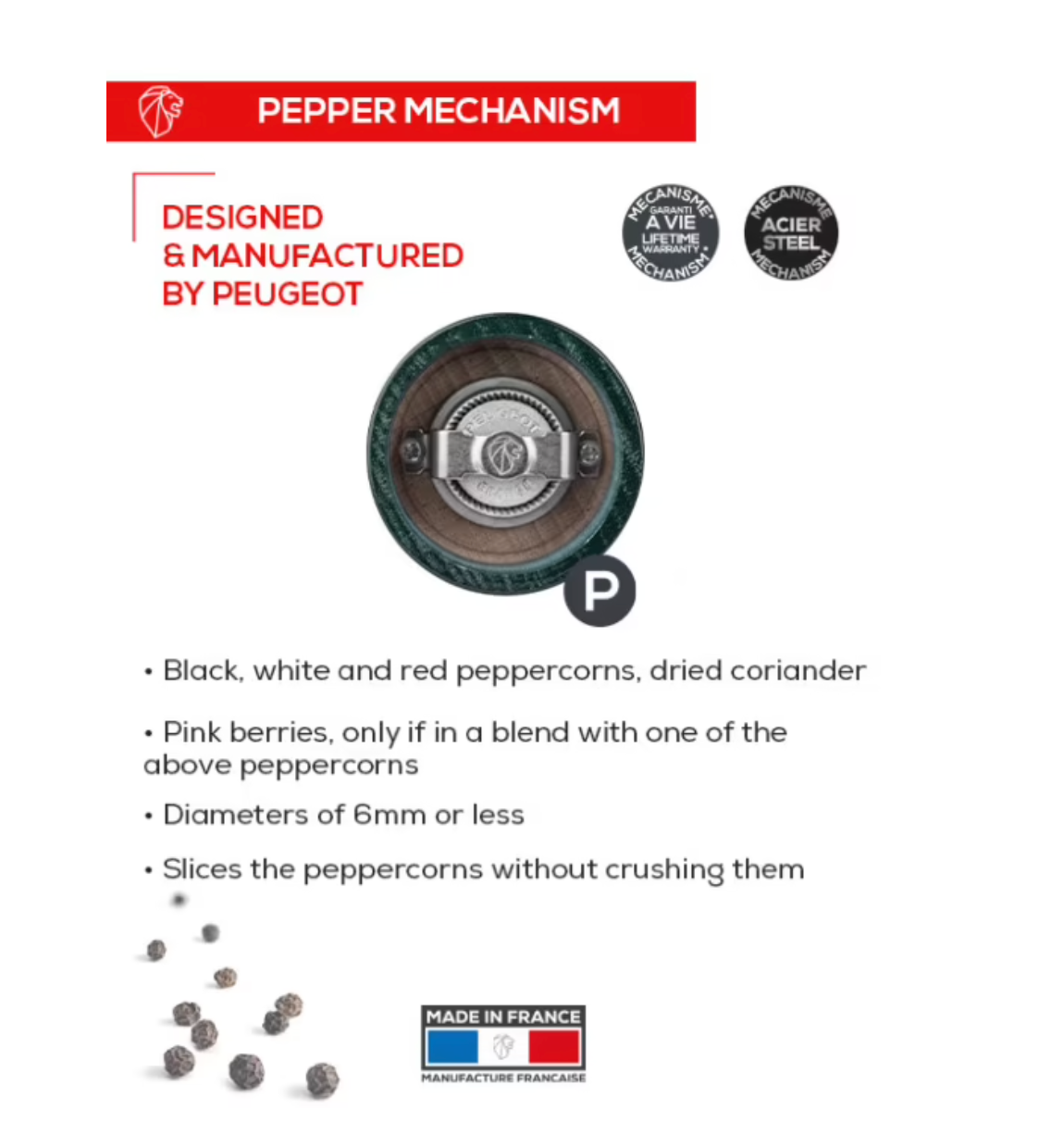 Peugeot Bistro Manual Gloss Painted Wood Pepper Mill – Forest Green – 4"