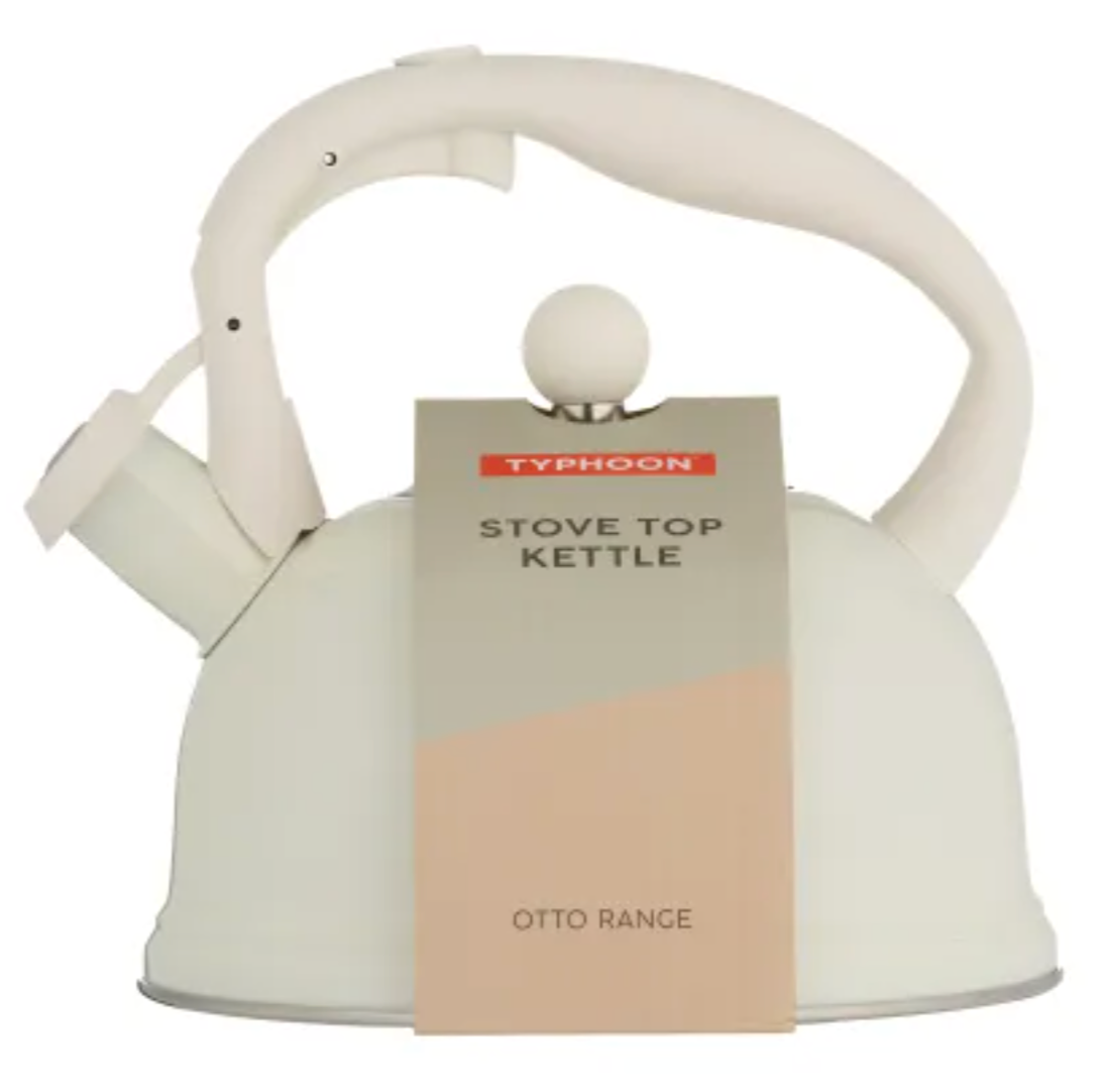Typhoon Otto Stovetop Whistling Kettle – 1Qt. - Gloss Cream/ Silver Lid