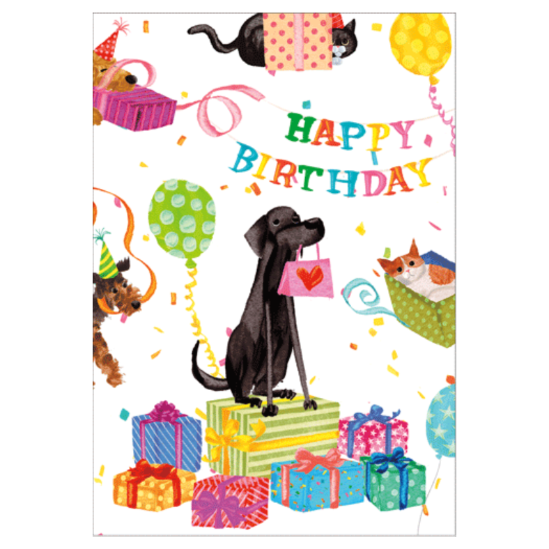 Caspari Happy Birthday Pets Card – 1 Card & 1 Envelope