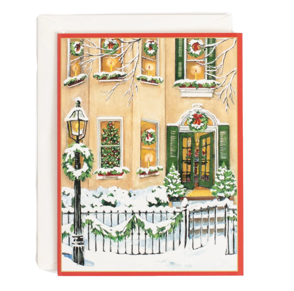 Caspari Christmas Townhouse Boxed Christmas Cards – 15 Cards/Envelopes