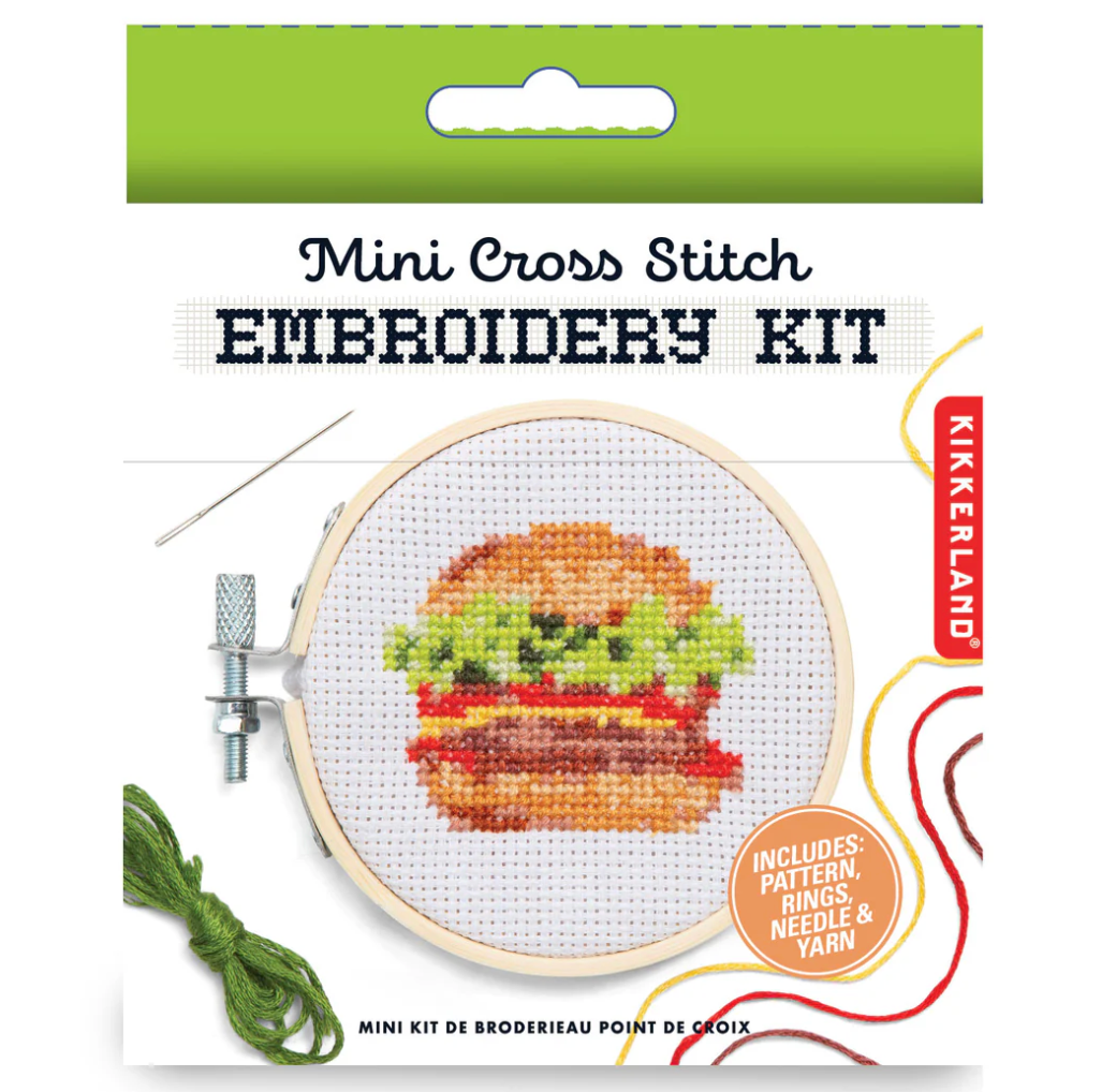 Kikkerland Mini Cross Stitch Embroidery Kit – Burger