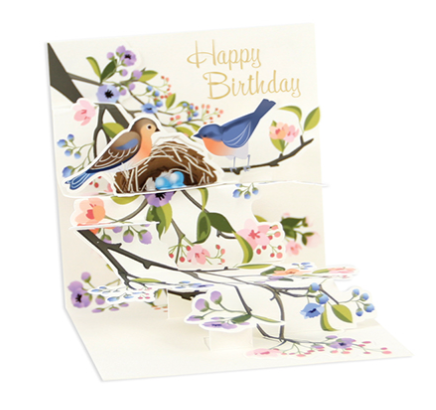 Up With Paper 3D Pop-Up Trinket Greeting Card – 3"x 3" – Perched Birds