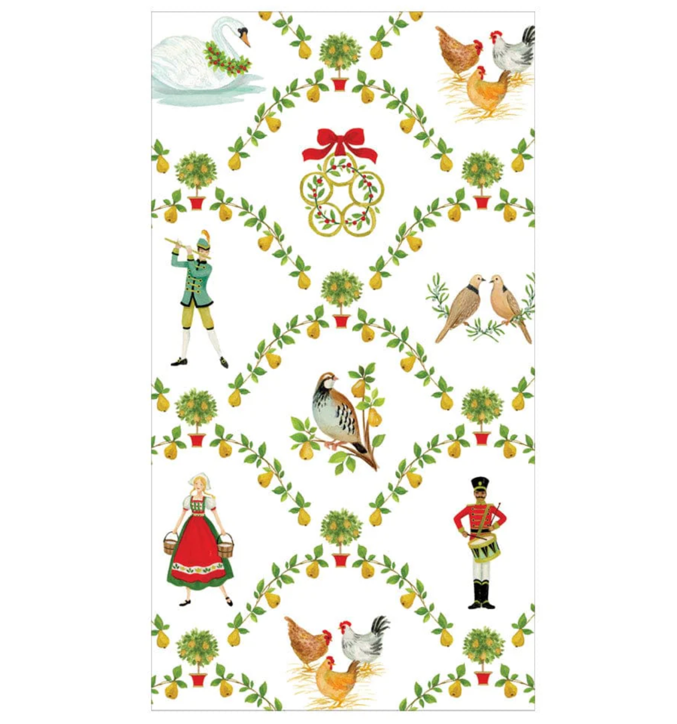 Caspari On The Twelfth Day Christmas Tree Guest Towel - 15pk