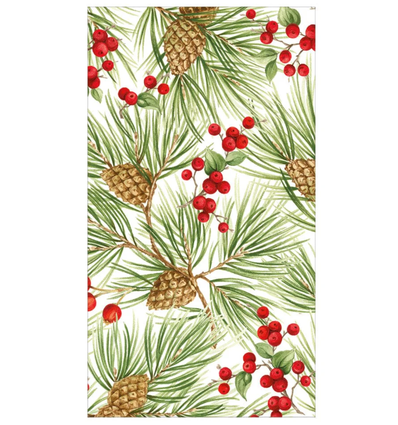 Caspari Evergreen and Berries White Christmas Guest Towel - 15pk