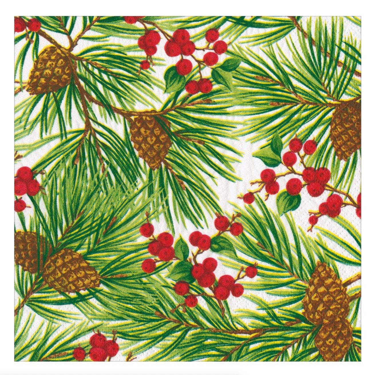 Caspari Evergreen And Berries White Christmas Luncheon Napkins - 20pk