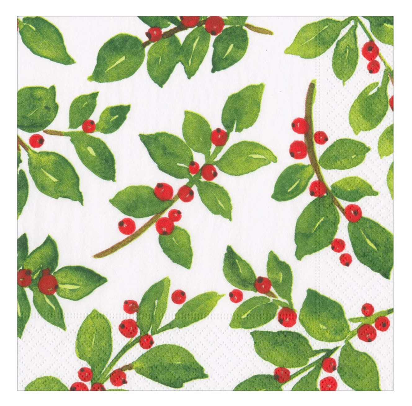 Caspari Painted Holly White Recycled Christmas Luncheon Napkins - 20pk