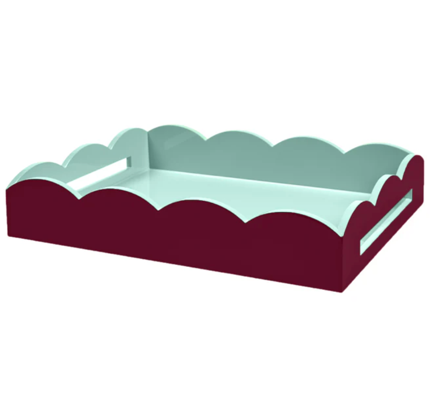 Addison Ross Small Scalloped Lacquered Tray – Cherry & Eau de Nil – 17” x 13”