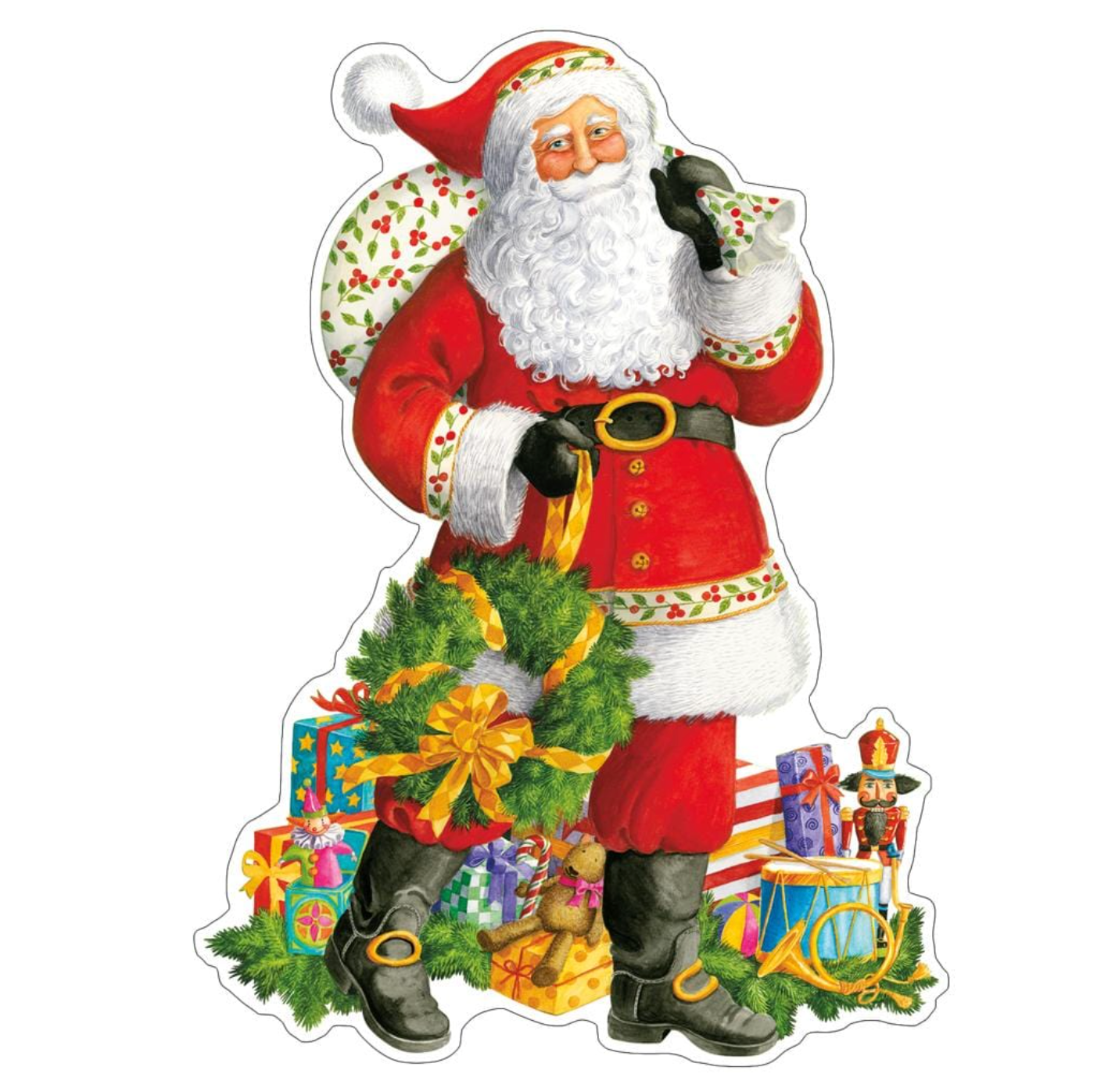 Caspari Jolly St. Nick Die-Cut Ornament Gift Tags - 4 Per Package