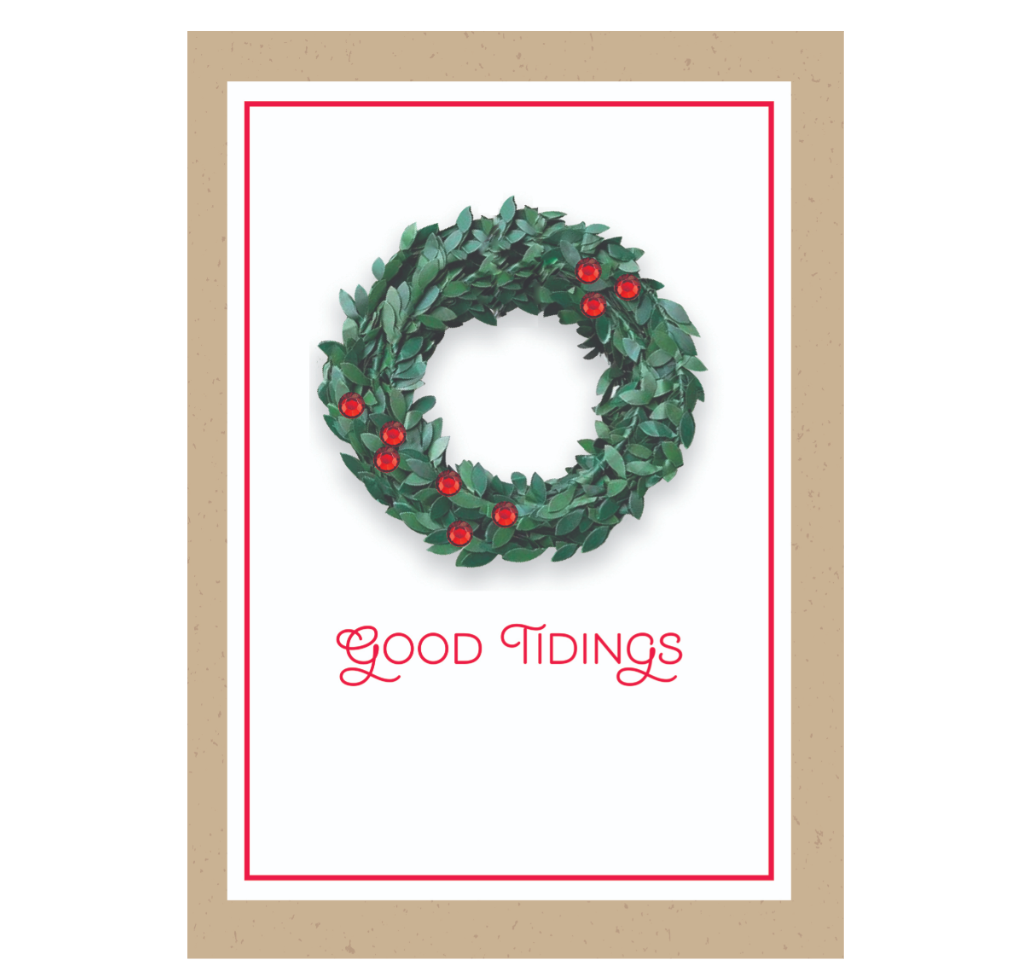 Design Design Good Tidings Wreath Handmade Greeting Card – 1 Card & 1 Envelope