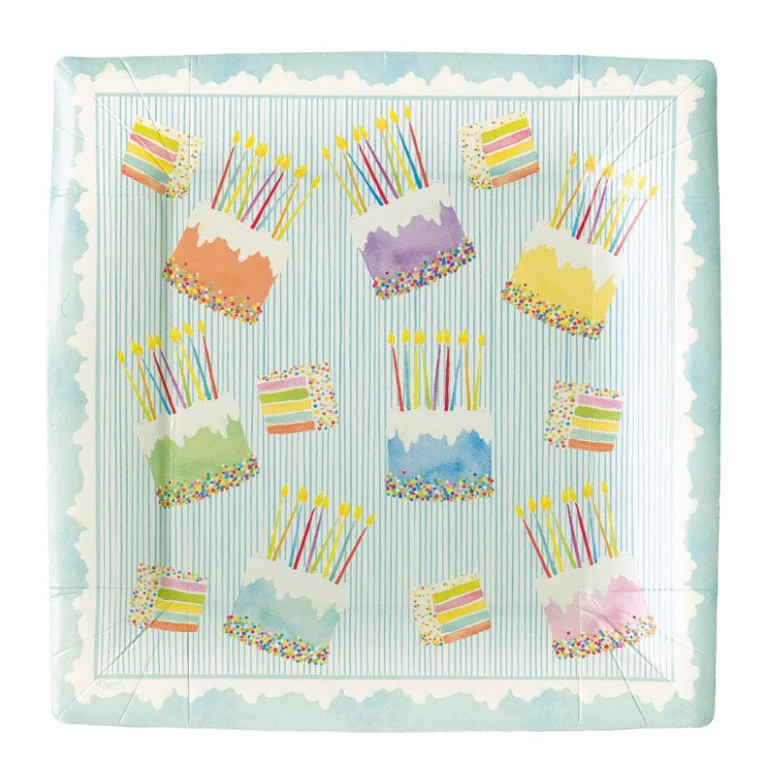 Caspari Square Paper Salad & Dessert Plates – Cake Frosting - 8pk