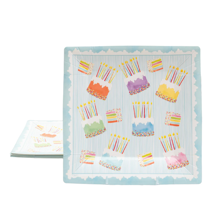 Caspari Square Paper Salad & Dessert Plates – Cake Frosting - 8pk