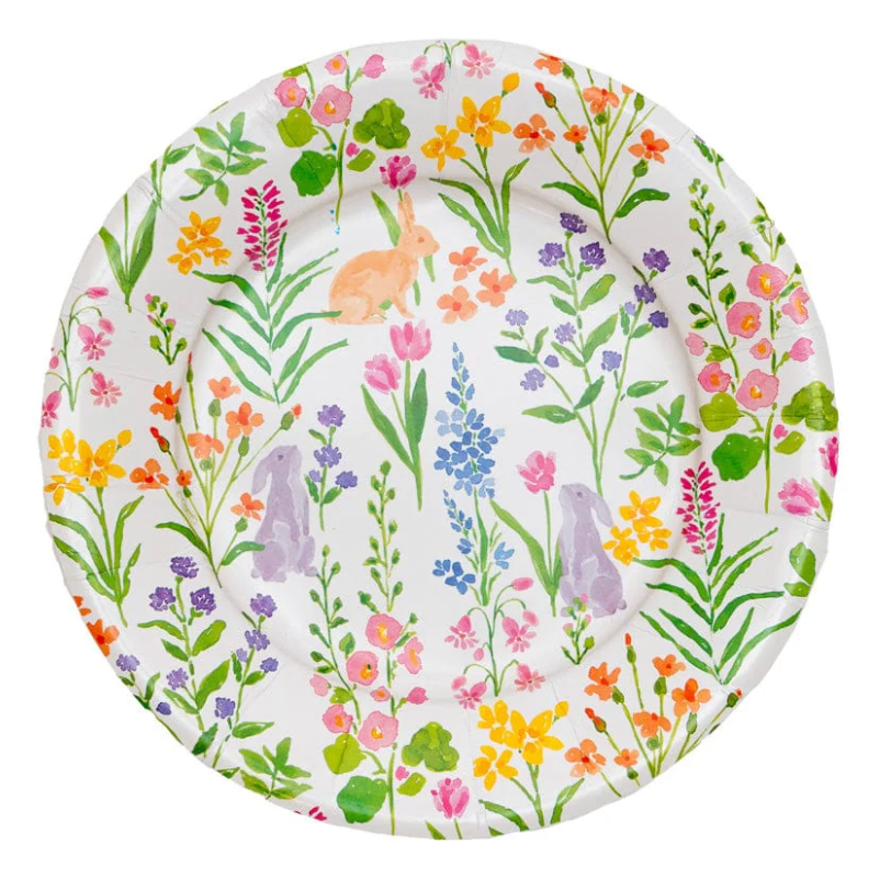 Caspari Square Paper Salad & Dessert Plates – Bunny Field - 8pk