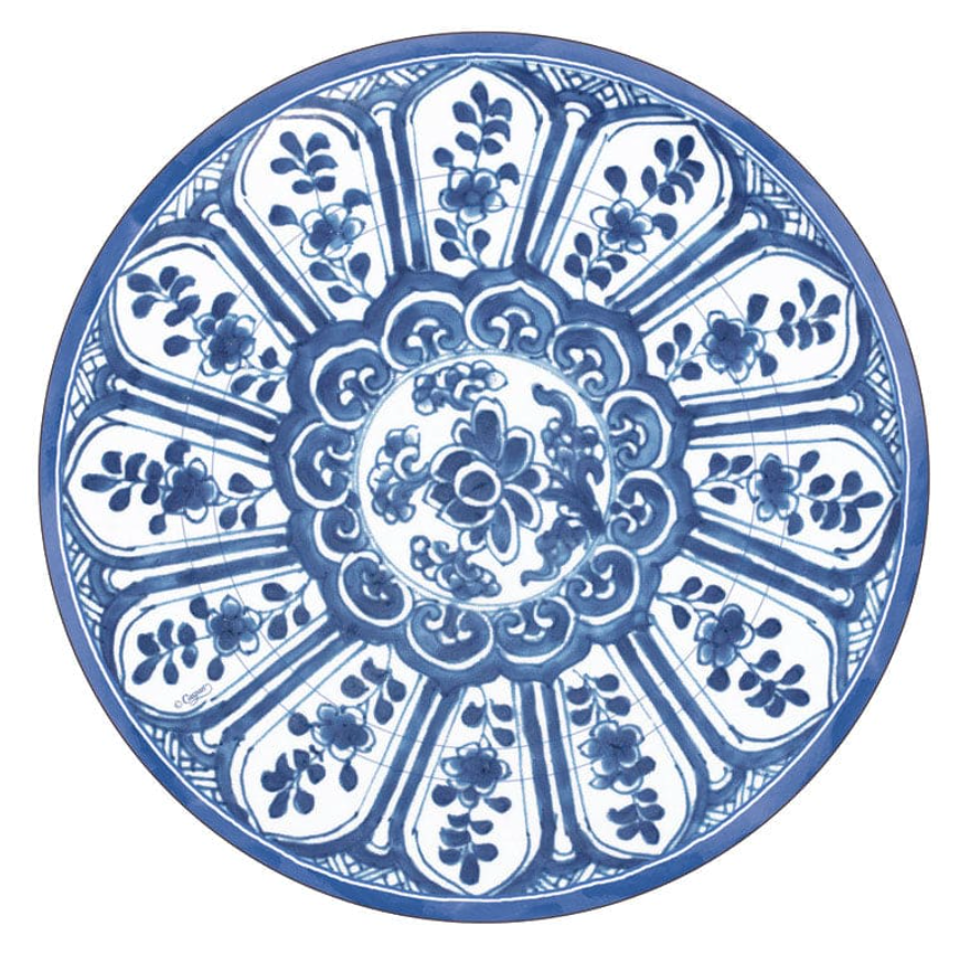 Caspari Square Paper Salad & Dessert Plates – Indigo Garden Blue & White - 8pk