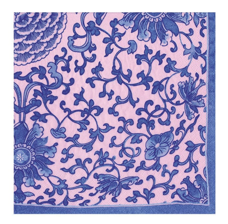 Caspari Paper Cocktail Napkins - Indigo Garden Blue/Pink – 20pk