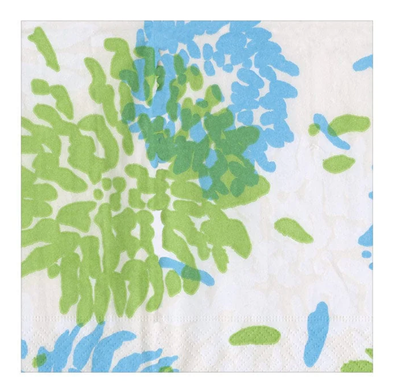 Caspari Paper Cocktail Napkins - Chrysanthemum Turquoise/Lime – 20pk