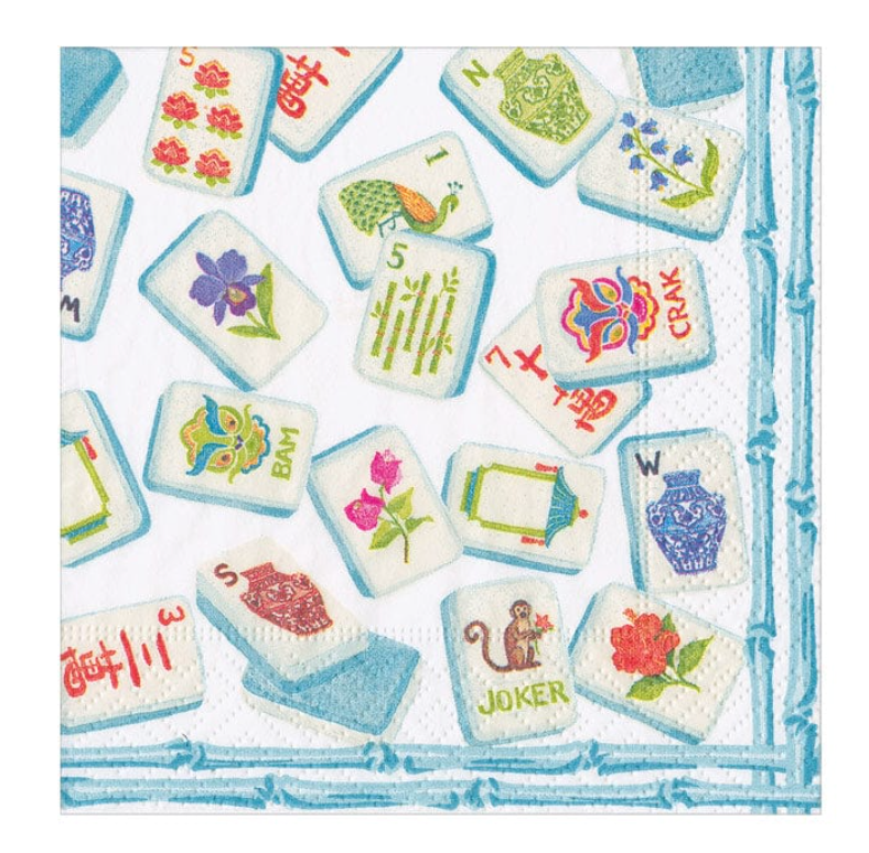 Caspari Paper Cocktail Napkins - Mahjong Blue – 20pk
