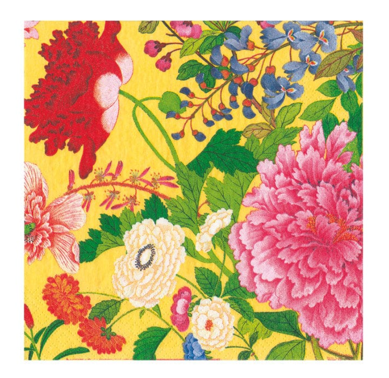 Caspari Paper Cocktail Napkins - A Profusion Of Flowers Yellow – 20pk
