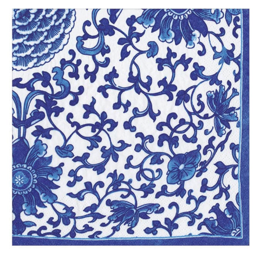 Caspari Paper Cocktail Napkins - Indigo Garden Blue/White – 20pk