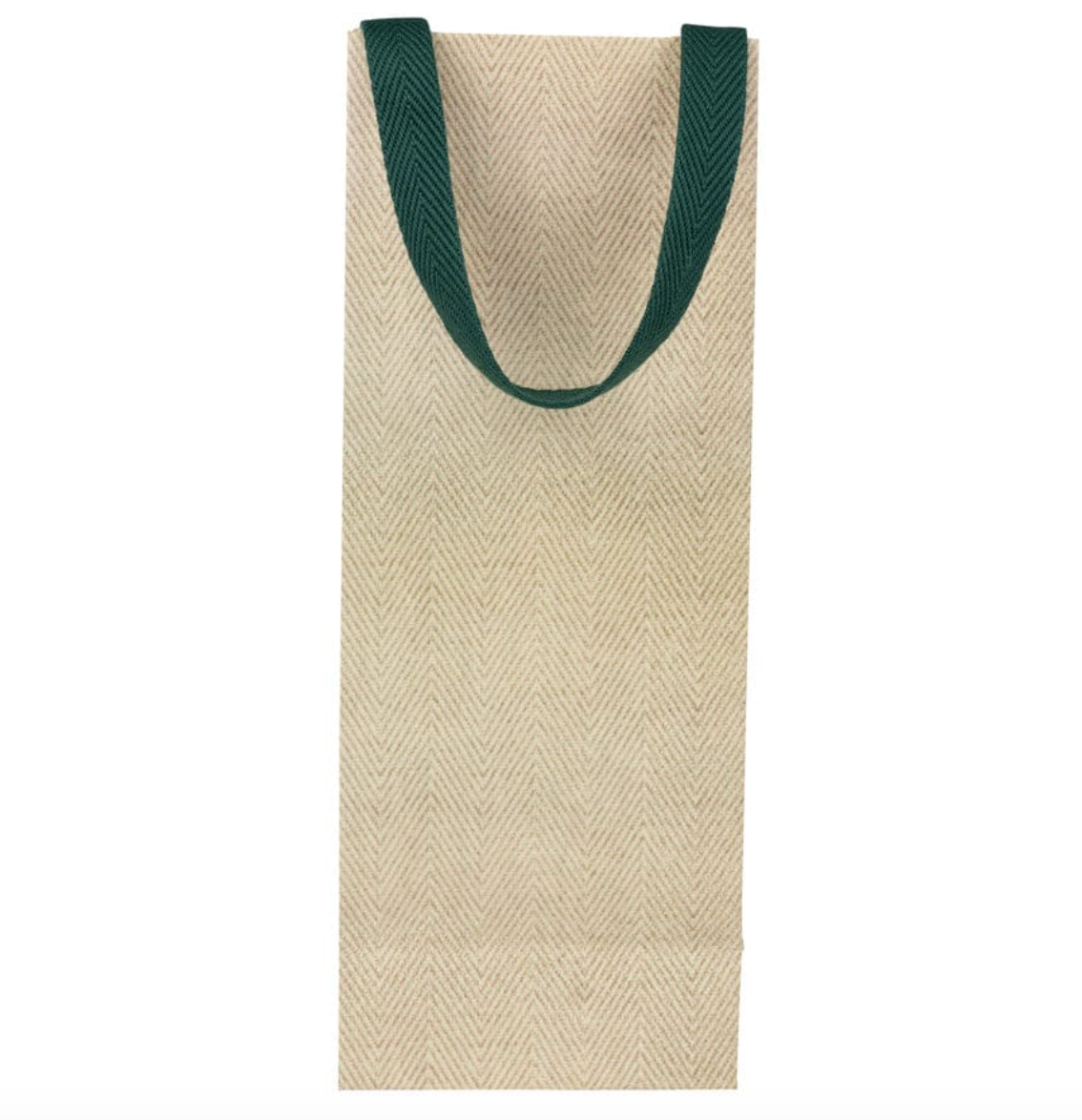Caspari Jute And Twill Natural/Hunter Bottle Gift Bag