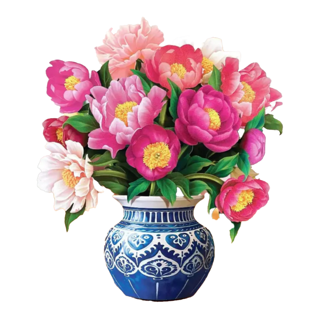 Fresh Cut Paper Mini 3D Pop Up Greeting Note Card – Peony Paradise – 6" x 5"