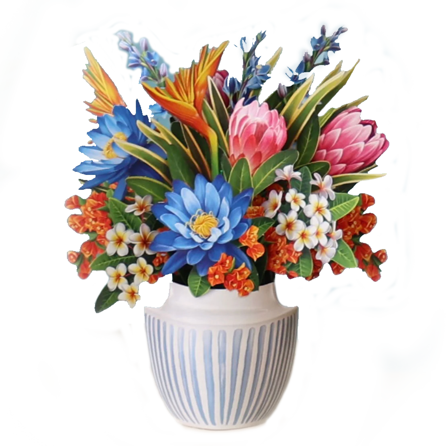 Fresh Cut Paper Mini 3D Pop Up Greeting Note Card – Tropical Paradise – 6" x 5"